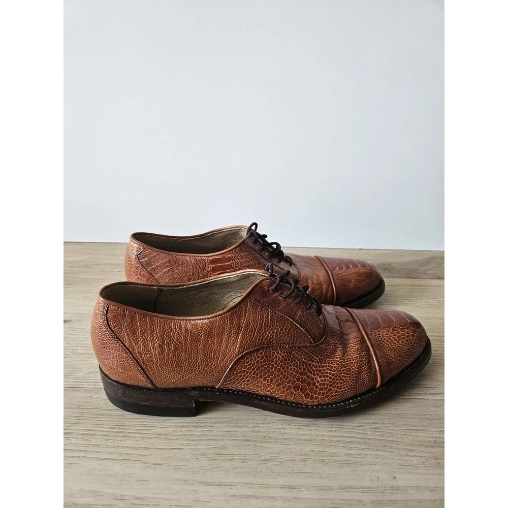 Stephen & Co. Cognac Ostrich Leg Dress Shoes Size 9.5 (Measures 11